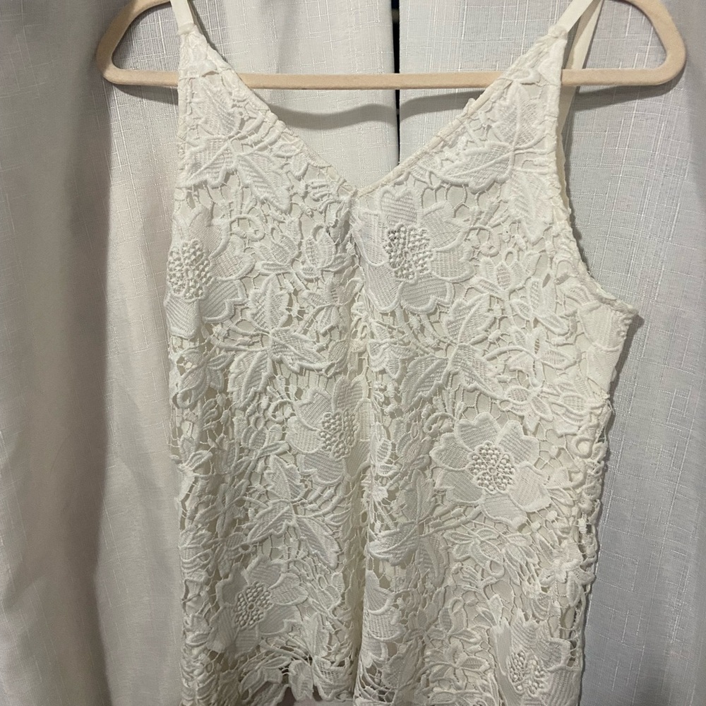 White House Black Market Cream White Lace Top